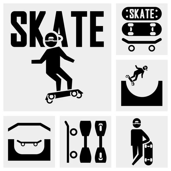 Skateboarders icônes vectorielles mis sur gris — Image vectorielle