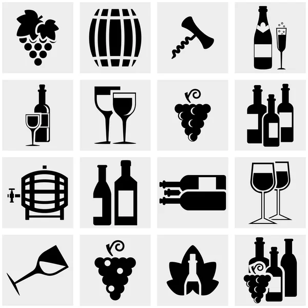 Vector de vino iconos establecidos en gris — Vector de stock