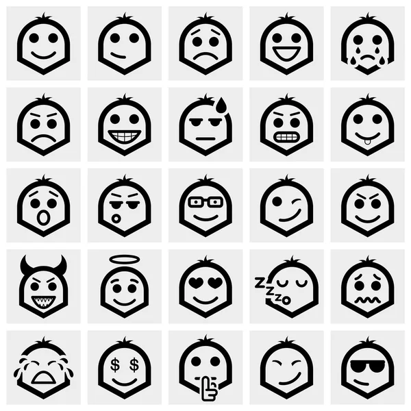 Smiley Gesichter Vektorsymbole auf grau eingestellt — Stockvektor