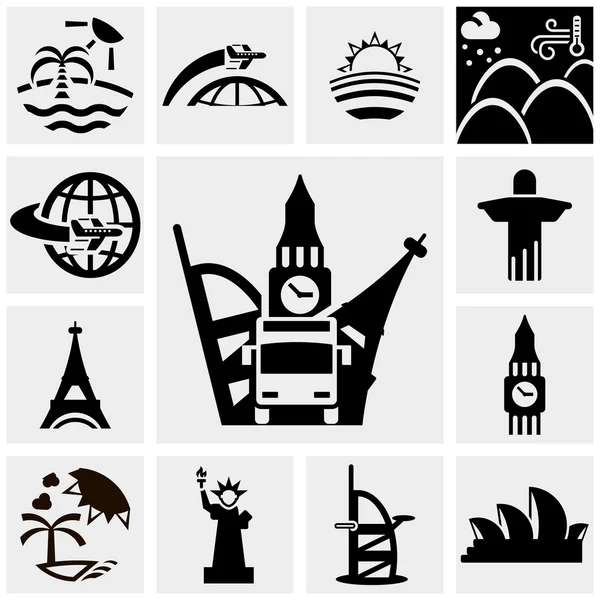 Travel vector icons set on gray — Stock Vector