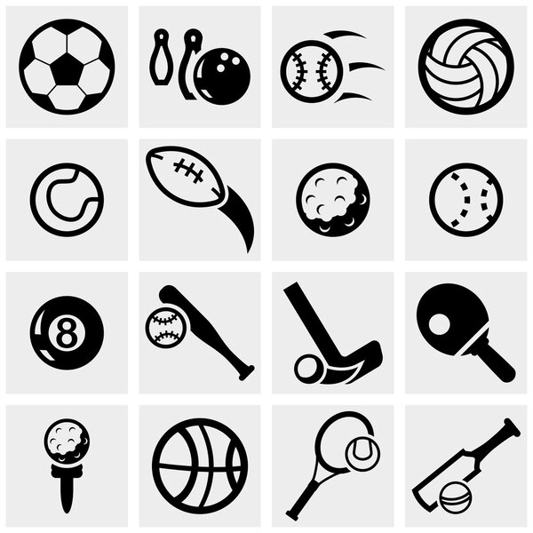 Sports vector icons set on gray.