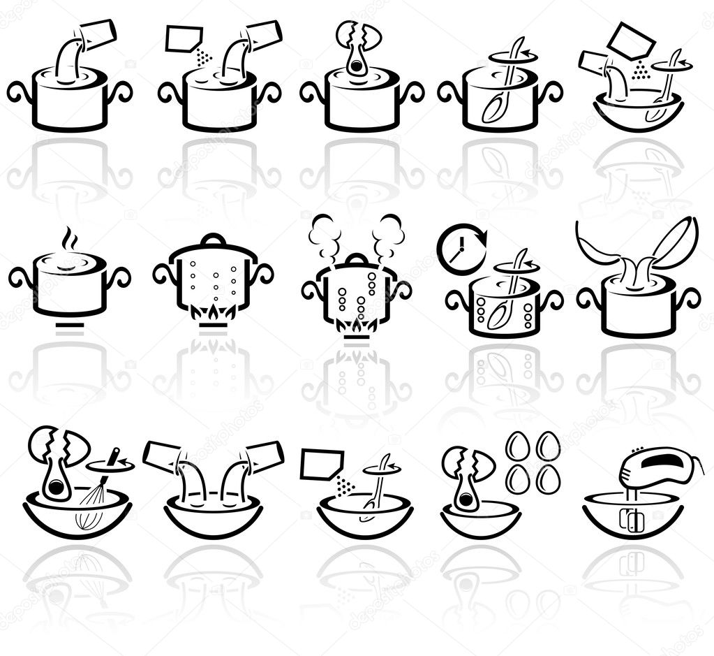 Cooking instruction vector icons set. EPS 10.