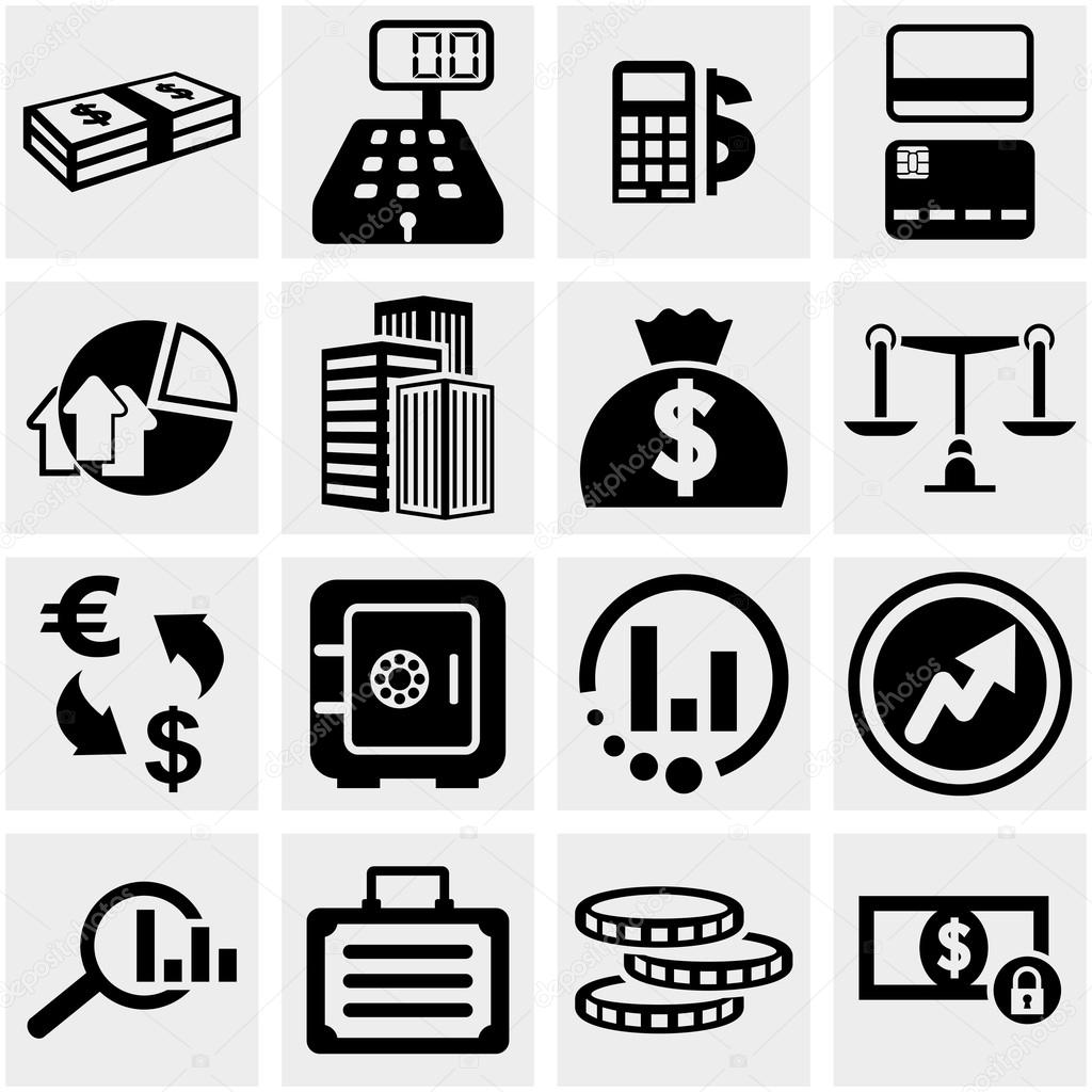 Business & Finance vector icons set on gray.