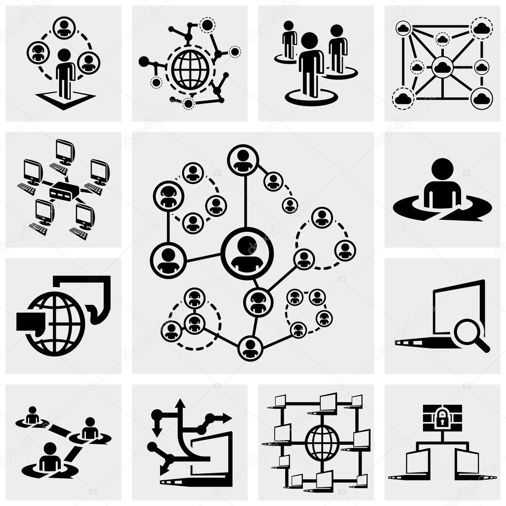 Network vector icons set on gray