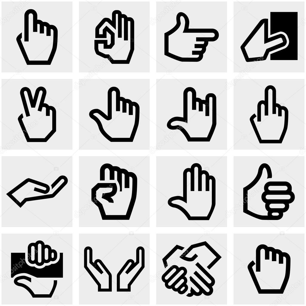 Hands vector icons set on gray.