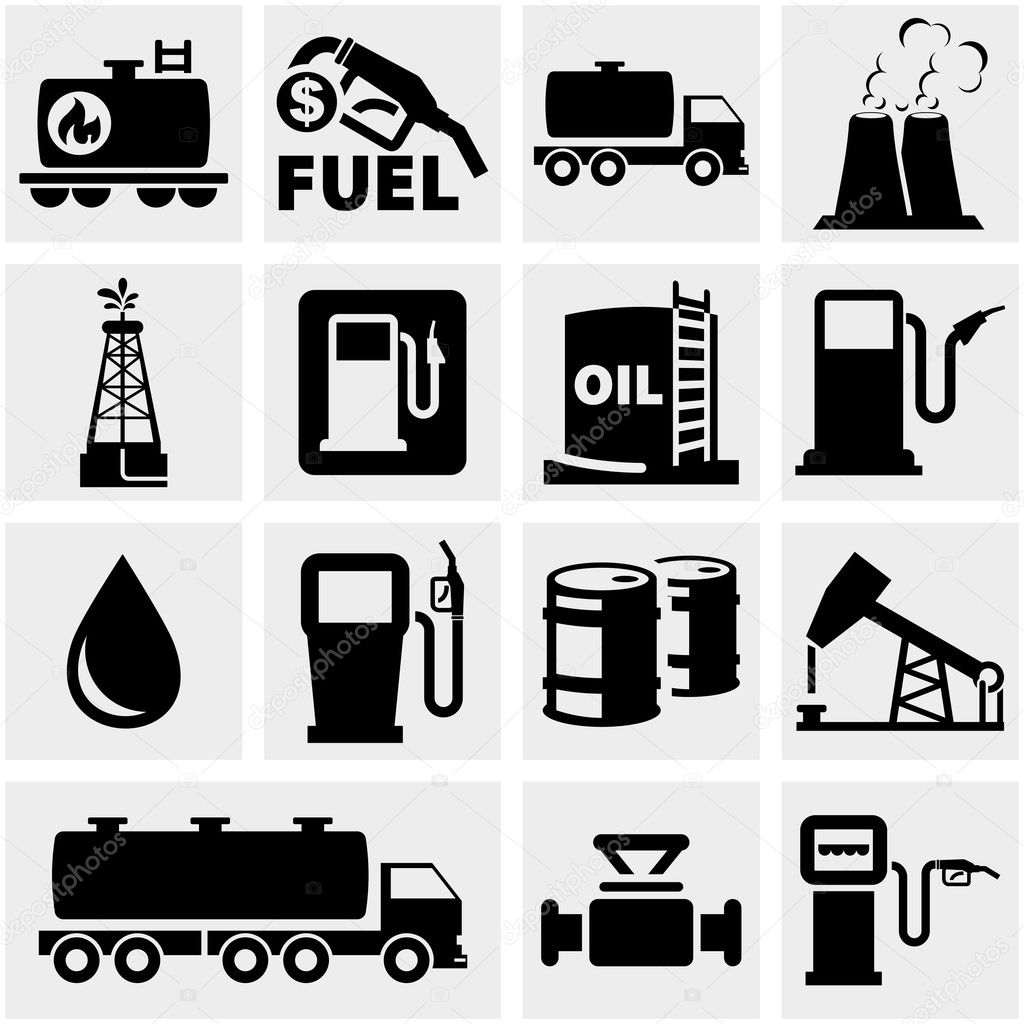 Oil vector icons set on gray.