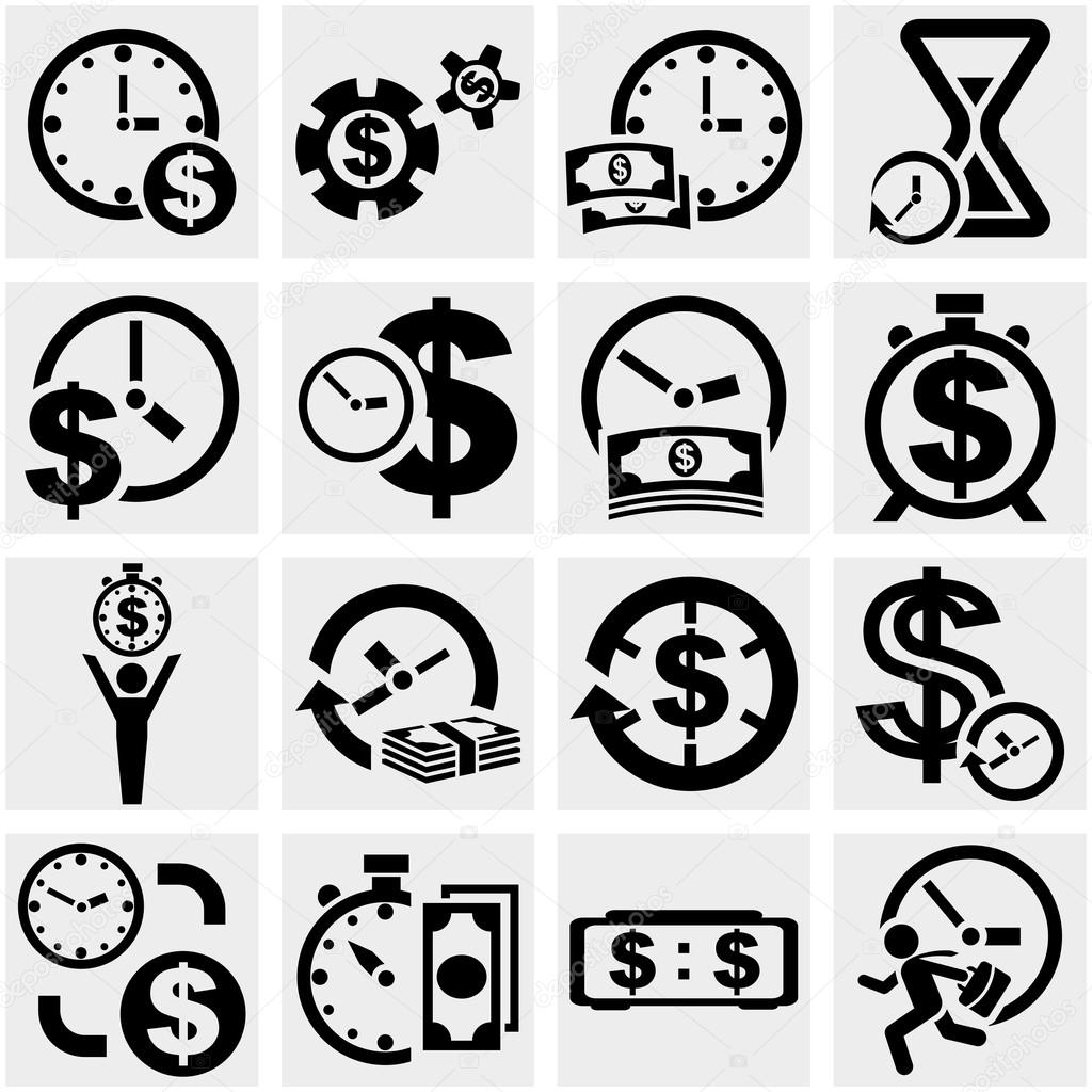 Time is a money vector icons set on gray