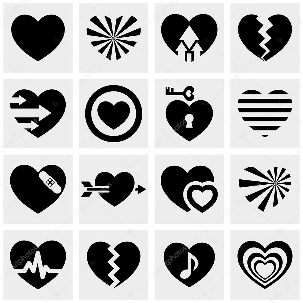 Hearts vector icons set on gray. Love signs.