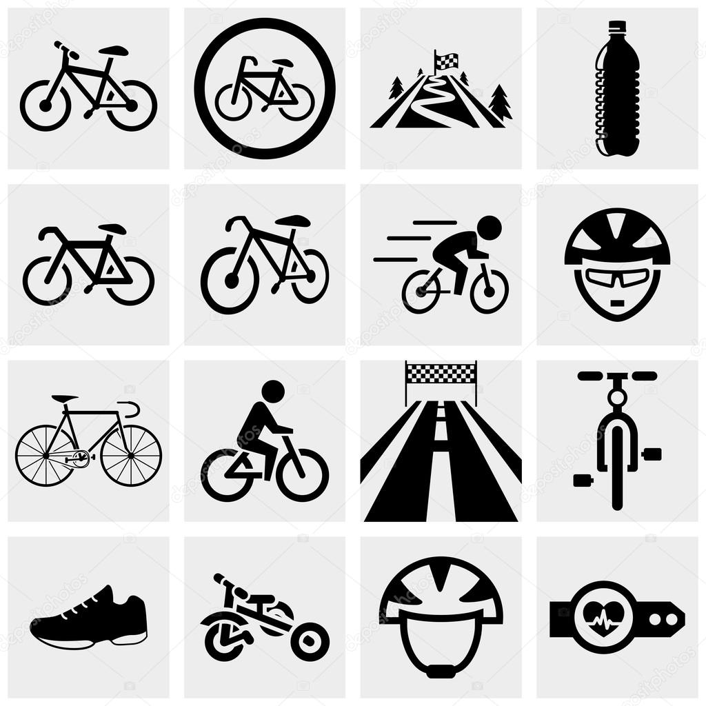Biking vector icons set on gray.