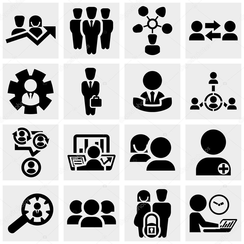Business man vector icons set on gray.