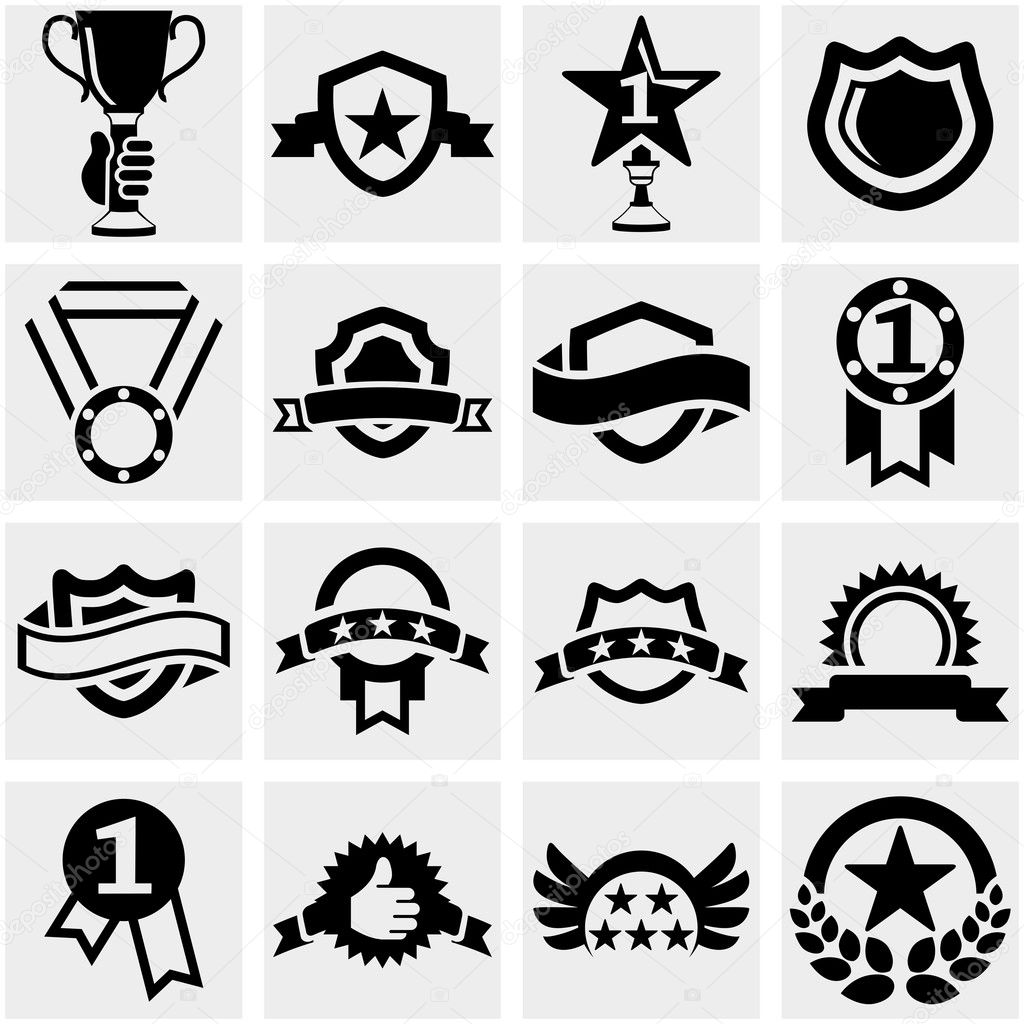 Trophy and awards vector icons set on gray.