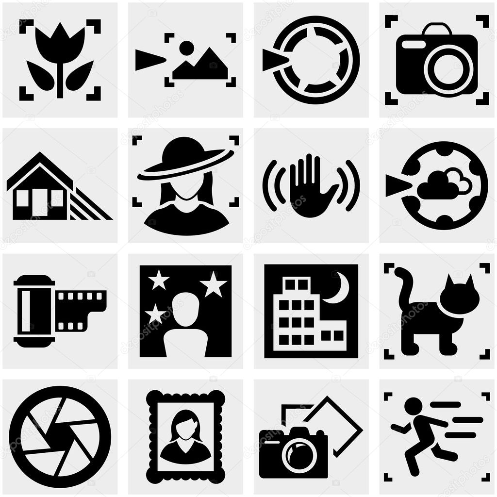 Photo vector icons set on gray.