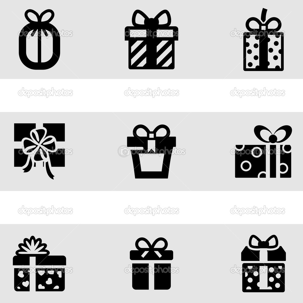 Gift box vector icons set on gray.