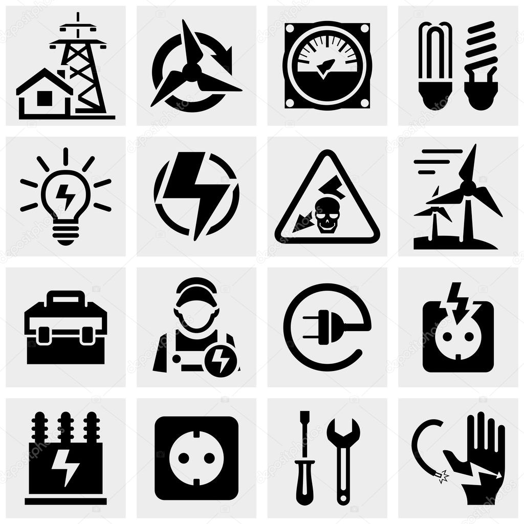 Energy, electricity, power icons