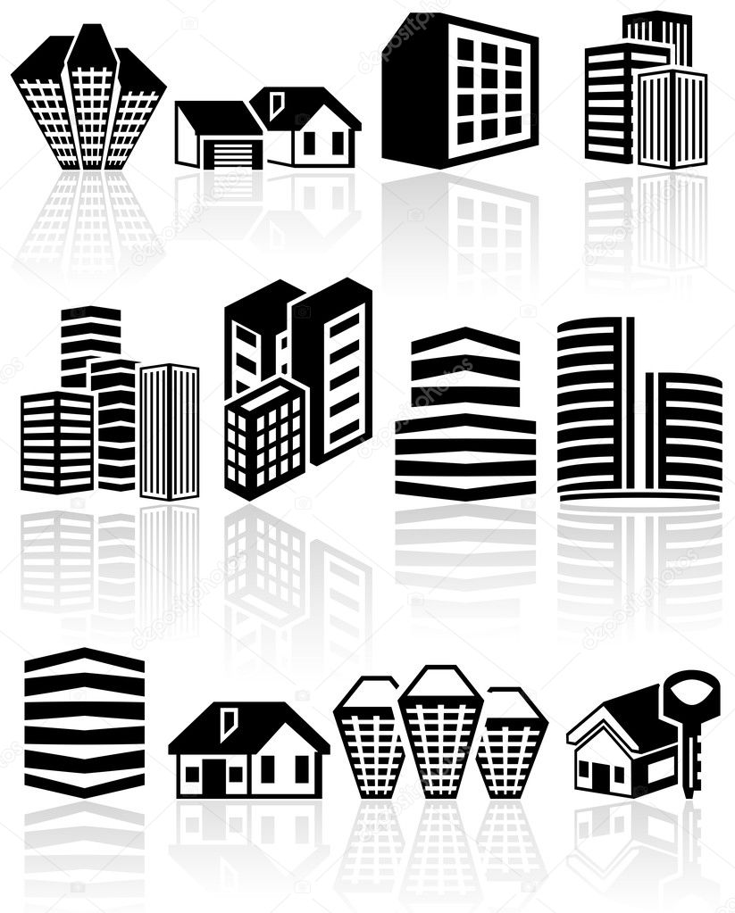 Buildings vector icons set. EPS 10.
