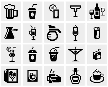Vector black drinks & beverages vector icon set on gray clipart