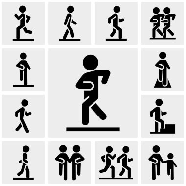 Walking vector icons set on gray clipart
