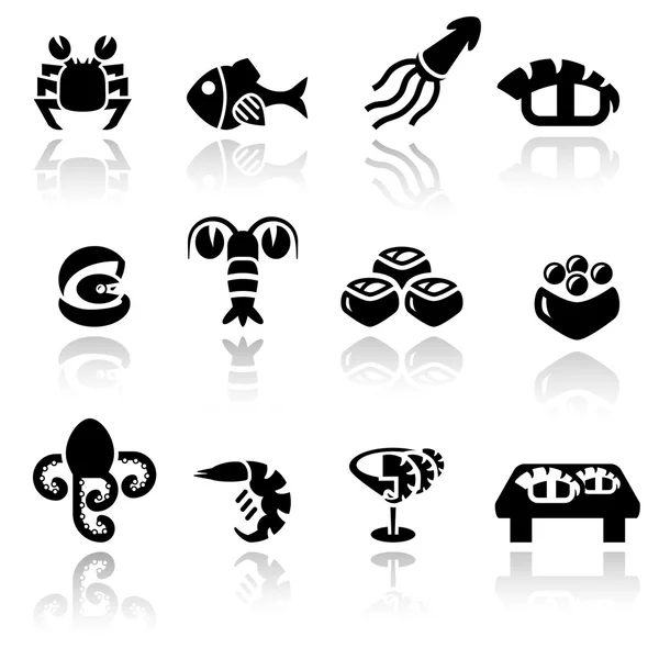 Sea food vector icon set — Stock Vector