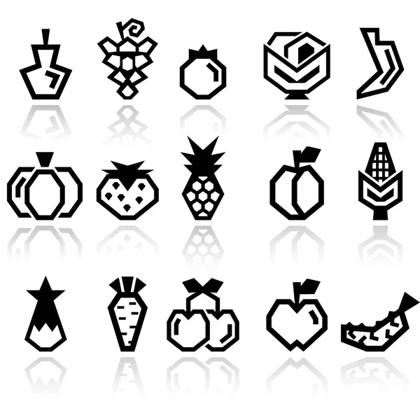 Conjunto de iconos de vectores de frutas y verduras — Vector de stock