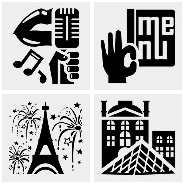 Paris vector icons set on gray. — Stock Vector