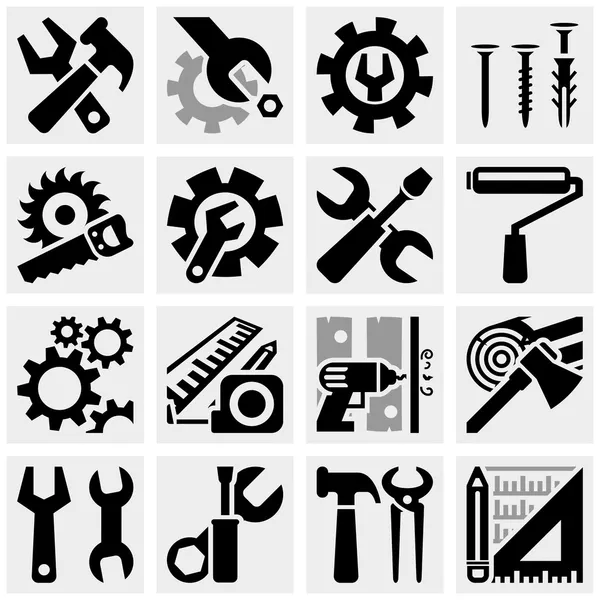 Tools vector icons set on gray — Stock Vector