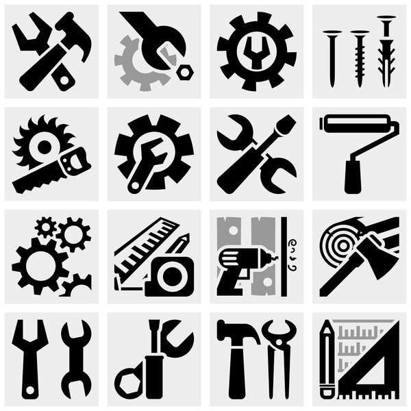 Tools vector icons set on gray
