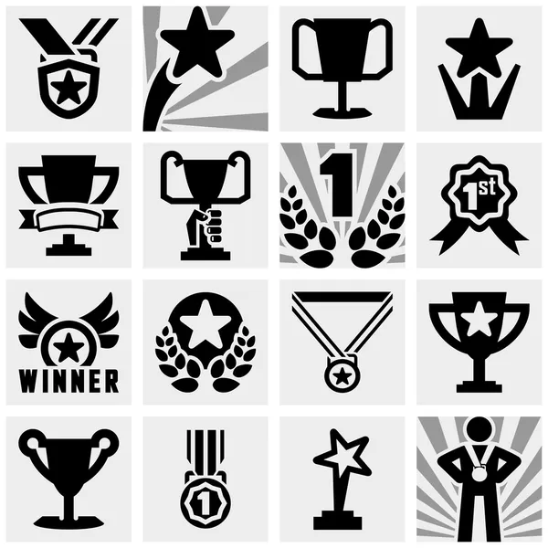 Awards vector icons set on gray — Stock Vector