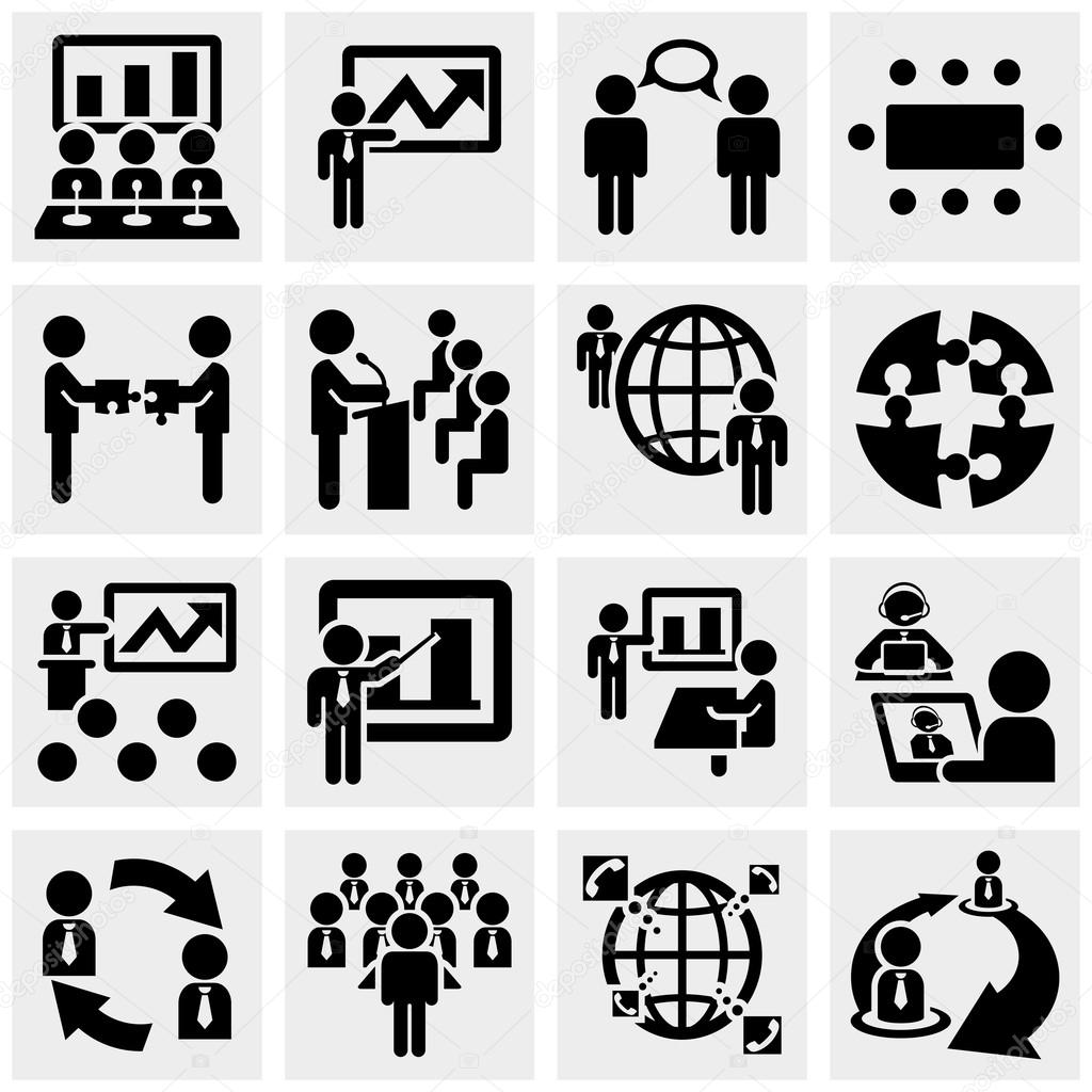 Businessman vector icons set on gray.