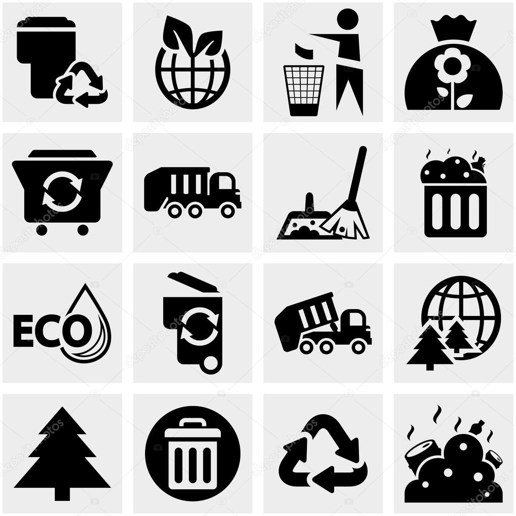 Garbage vector icons set on gray