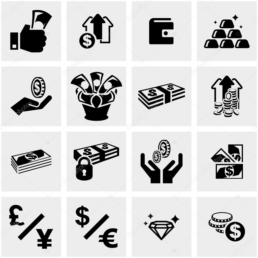 Money vector icons set on gray