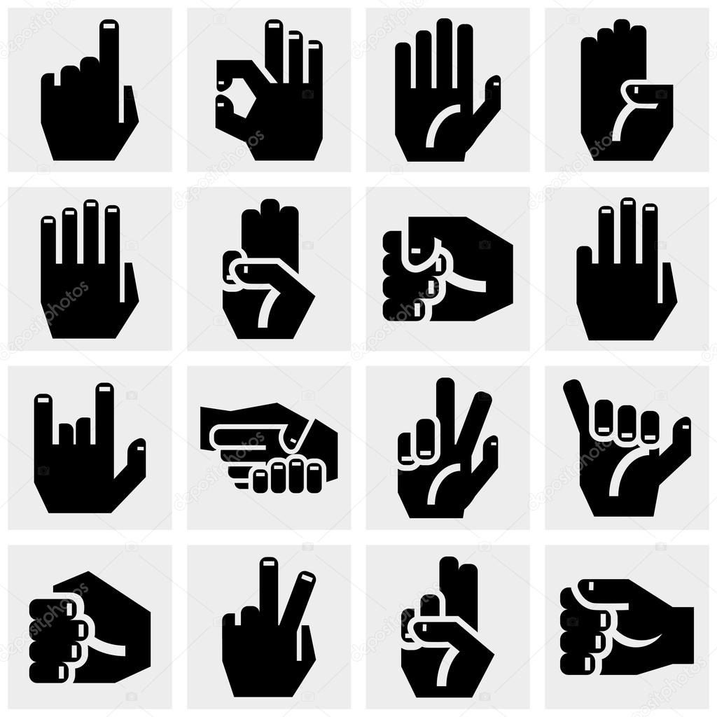 Hands vector icons set on gray