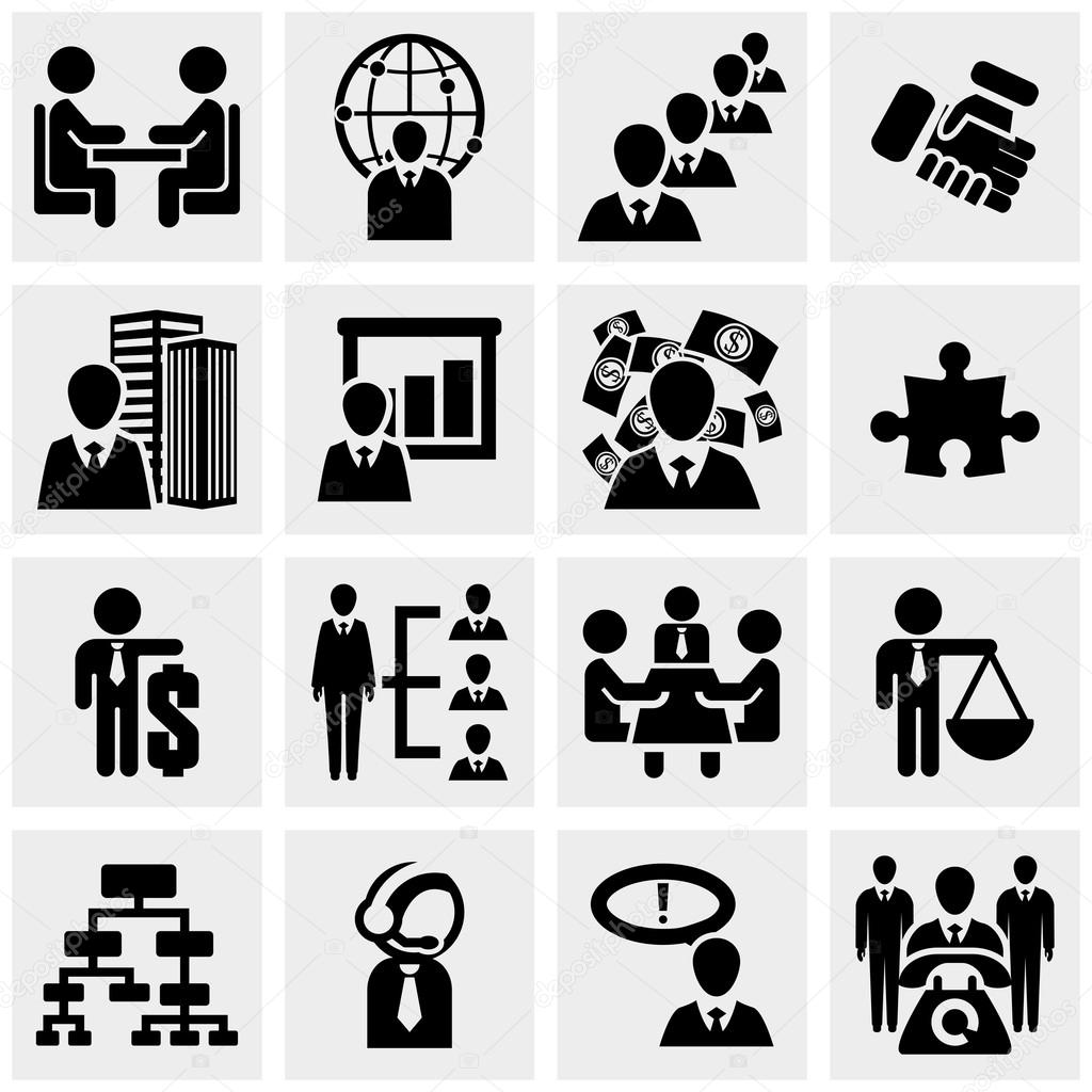 Human resources and management, business persons and users vector icon set on gray