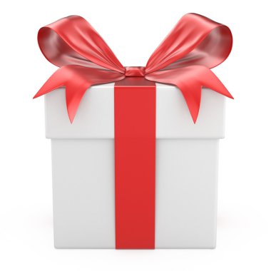 Kırmızı kurdeleli beyaz hediye kutusu