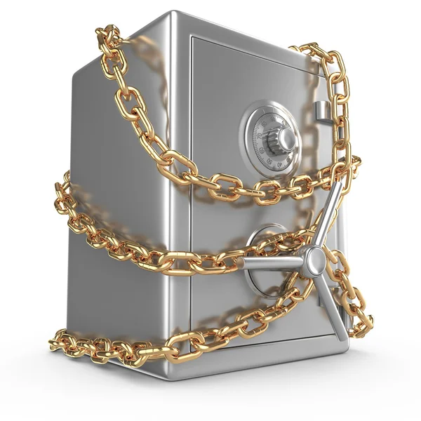 Bank safe with golden chain and padlock — Stock Photo, Image