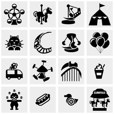 Amusement Park, circus vector icons set on gray clipart