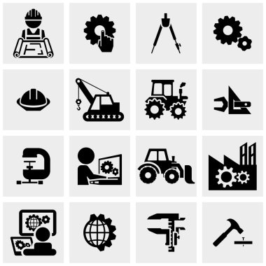 Engineering vector icons set on gray clipart