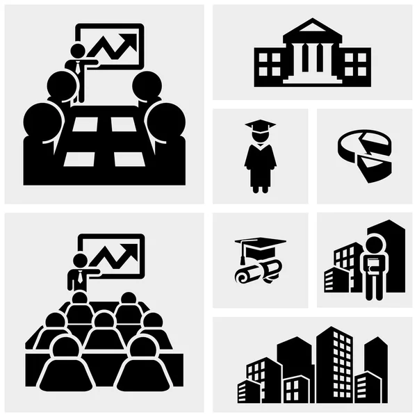 Business vector icons set on gray — Stock Vector