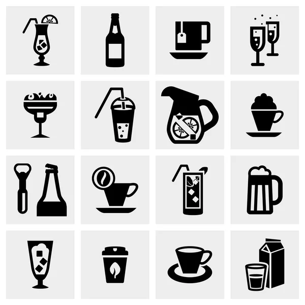 Drink-Vektor-Symbole auf grau gesetzt — Stockvektor