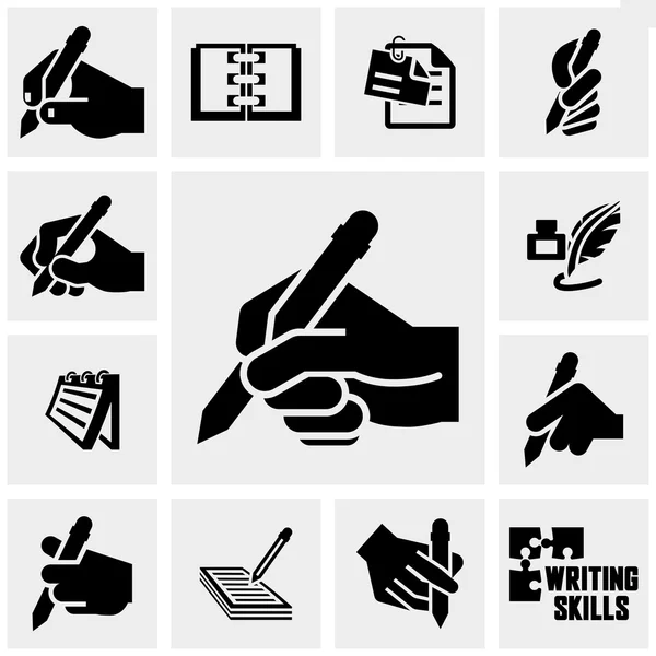 Writing icons set on gray. — Stock Vector