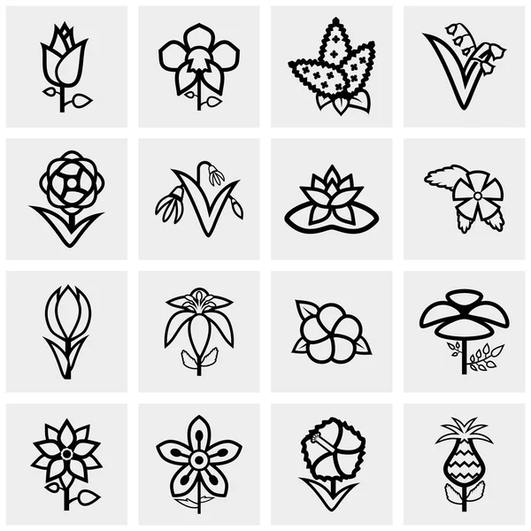 Ícones de flores definido em cinza —  Vetores de Stock