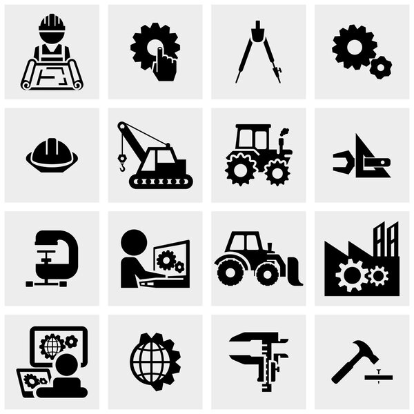 Engineering vector icons set on gray