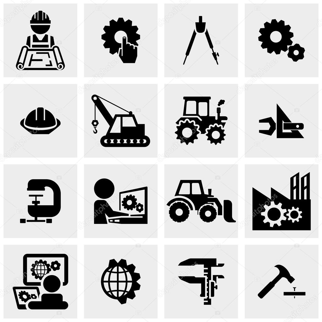 Engineering vector icons set on gray