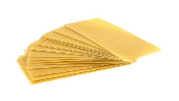 Ongebakken Rauwe Lasagne Pasta Geïsoleerd Witte Achtergrond Stapel Gedroogde Ongekookte — Stockfoto