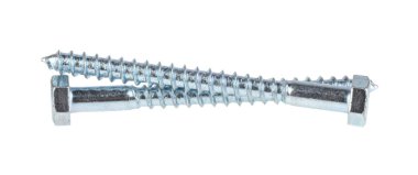 Beyaz arkaplanda izole edilmiş iki metal kendi kendine dokunabilen cıvata