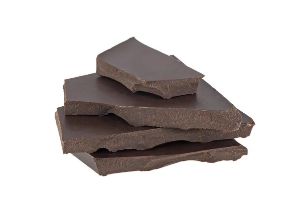 Pedaços Chocolate Preto Isolado Fundo Branco — Fotografia de Stock