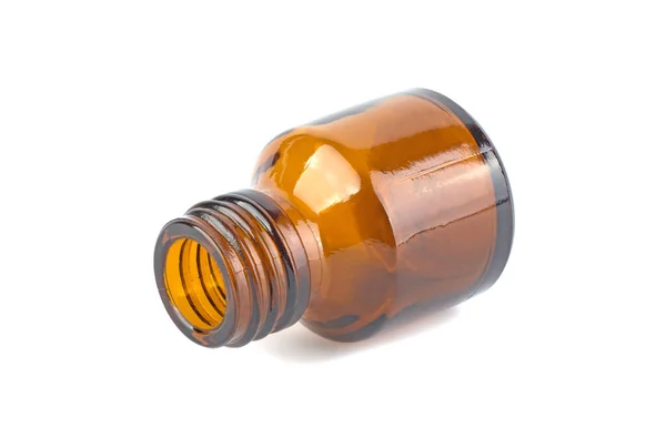 Small Empty Medical Grade Brown Glass Bottle Isolated White Background — Photo
