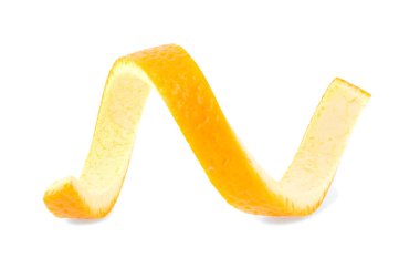 Beyaz arka planda izole edilmiş taze portakal meyvesi kabuğu. Tek portakal kabuğu. Turuncu burgu.