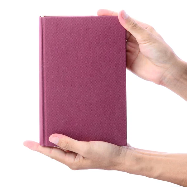 Männerhände, die rotes Buch zeigen oder anbieten — Stockfoto