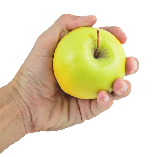 Zielonym jabłkiem w dłoni ręki. — Zdjęcie stockowe