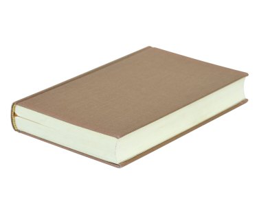 beyaz izole kahverengi kitap yakın çekim.